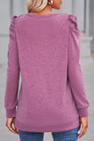 WOMEN LOOSE FIT SHIRRED PUFF SLEEVE PULLOVER TOP - Doublju