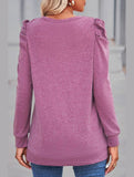 WOMEN LOOSE FIT SHIRRED PUFF SLEEVE PULLOVER TOP - Doublju