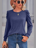 WOMEN LOOSE FIT SHIRRED PUFF SLEEVE PULLOVER TOP - Doublju