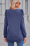 WOMEN LOOSE FIT SHIRRED PUFF SLEEVE PULLOVER TOP - Doublju