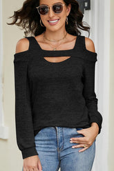 WOMEN CUT OUT SHOULDER SEXY PULLOVER TOP - Doublju