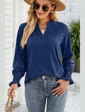 WOMEN V NECK FITTED RUFFLE SLEEVE OVERSIZED TOP - Doublju