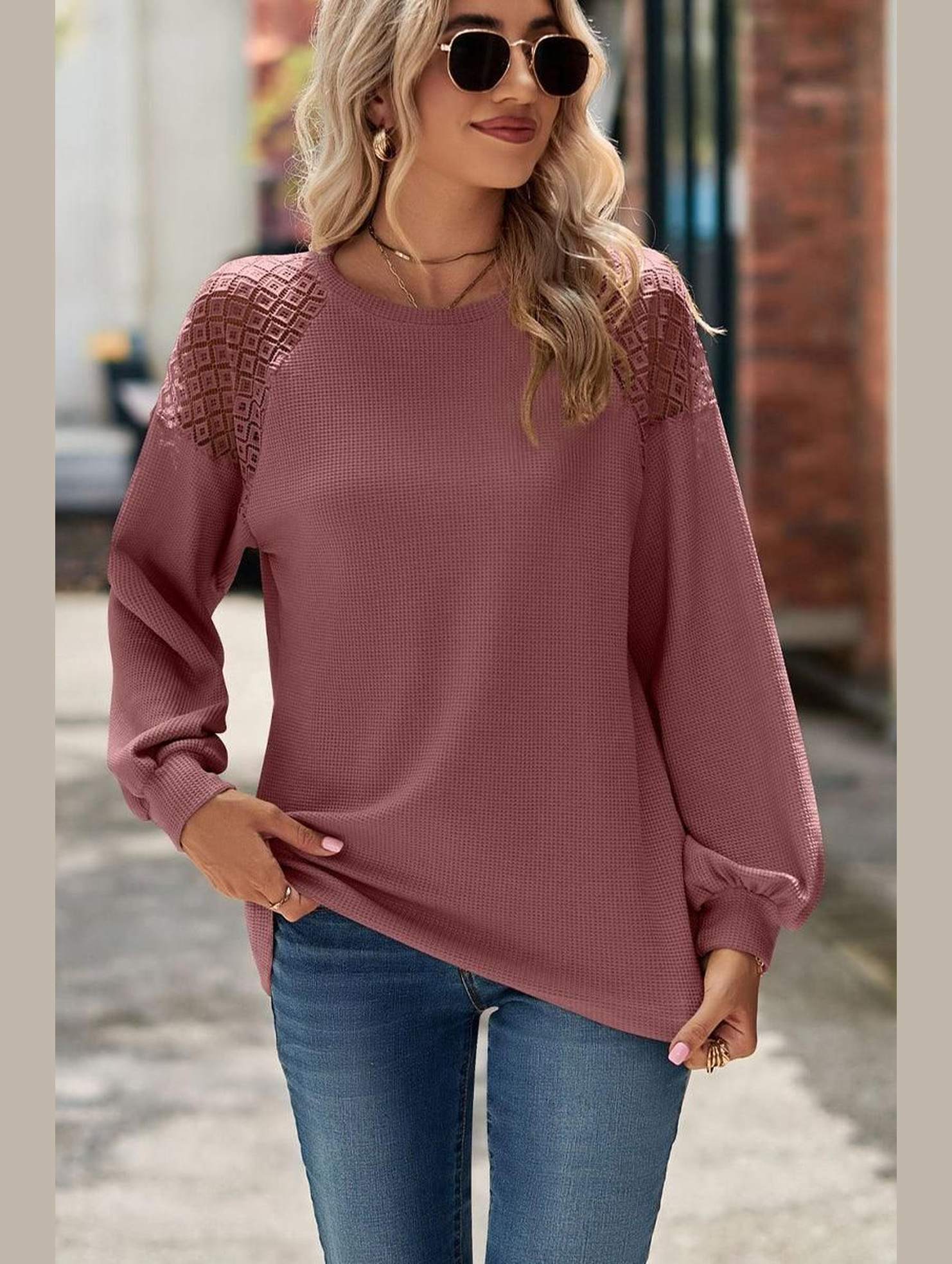 WOMEN LACED SHOULDER DETAILED CASUAL JUMPER TOP - Doublju