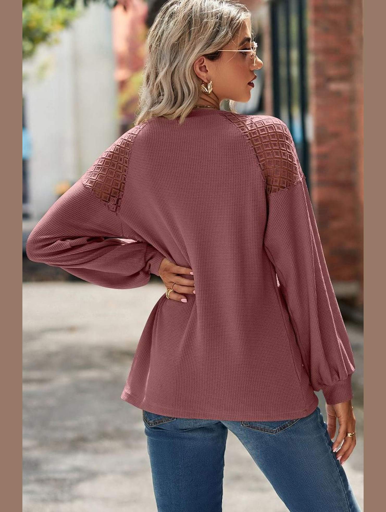 WOMEN LACED SHOULDER DETAILED CASUAL JUMPER TOP - Doublju