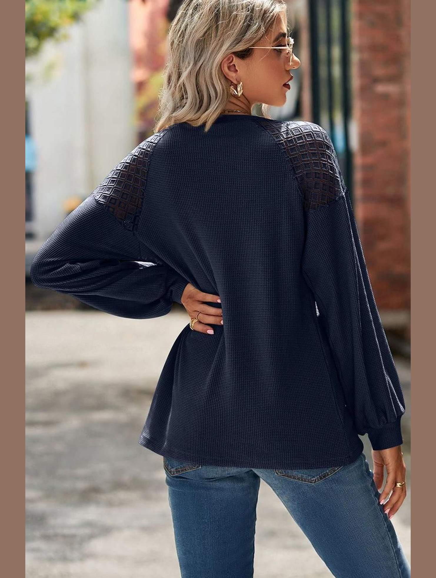 WOMEN LACED SHOULDER DETAILED CASUAL JUMPER TOP - Doublju