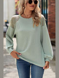 WOMEN LACED SHOULDER DETAILED CASUAL JUMPER TOP - Doublju