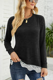 WOMEN ROUND NECK LACED HEM DETAILED PULLOVER TOP - Doublju