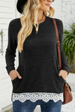 WOMEN ROUND NECK LACED HEM DETAILED PULLOVER TOP - Doublju