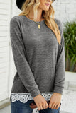 WOMEN ROUND NECK LACED HEM DETAILED PULLOVER TOP - Doublju