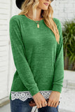 WOMEN ROUND NECK LACED HEM DETAILED PULLOVER TOP - Doublju
