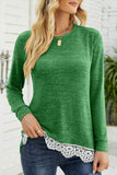 WOMEN ROUND NECK LACED HEM DETAILED PULLOVER TOP - Doublju