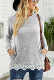 WOMEN ROUND NECK LACED HEM DETAILED PULLOVER TOP - Doublju