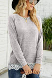 WOMEN ROUND NECK LACED HEM DETAILED PULLOVER TOP - Doublju