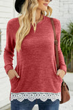 WOMEN ROUND NECK LACED HEM DETAILED PULLOVER TOP - Doublju