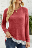 WOMEN ROUND NECK LACED HEM DETAILED PULLOVER TOP - Doublju
