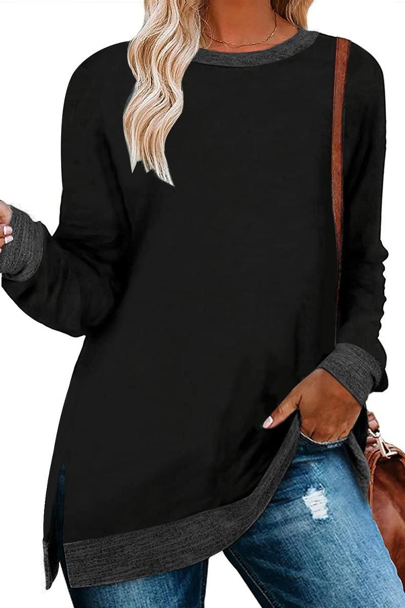 WOMEN SIDE SLIT OVERSIZED CREW NECK TEE - Doublju