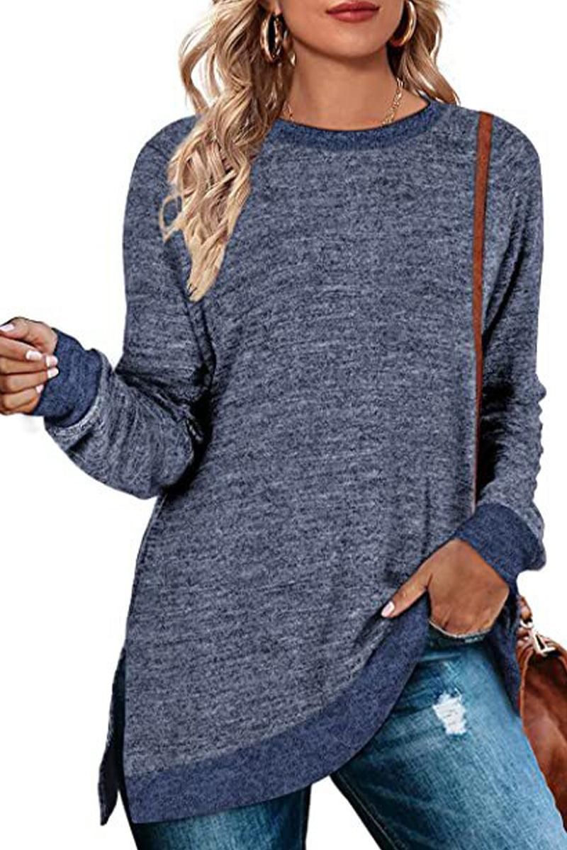 WOMEN SIDE SLIT OVERSIZED CREW NECK TEE - Doublju