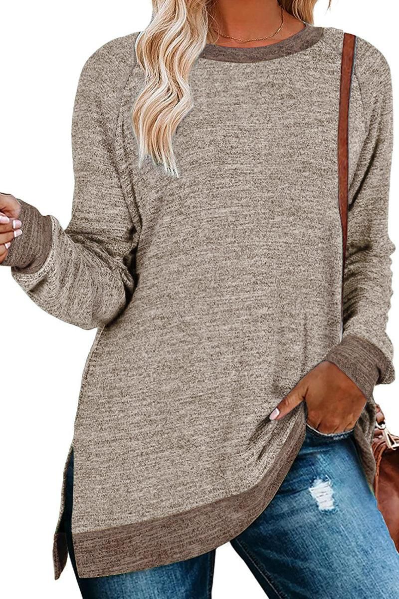 WOMEN SIDE SLIT OVERSIZED CREW NECK TEE - Doublju