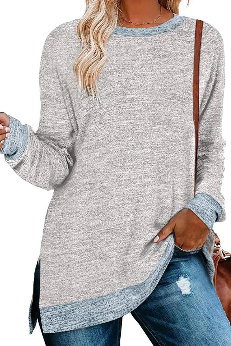 WOMEN SIDE SLIT OVERSIZED CREW NECK TEE - Doublju