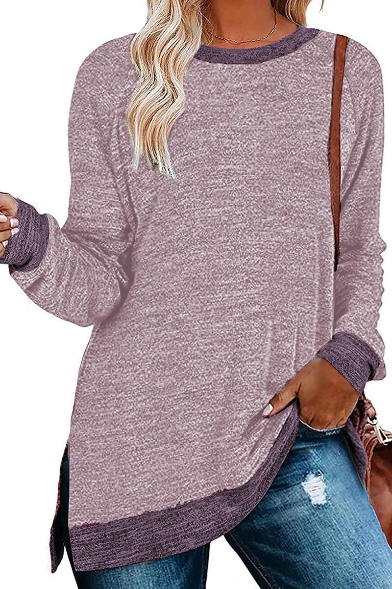 WOMEN SIDE SLIT OVERSIZED CREW NECK TEE - Doublju
