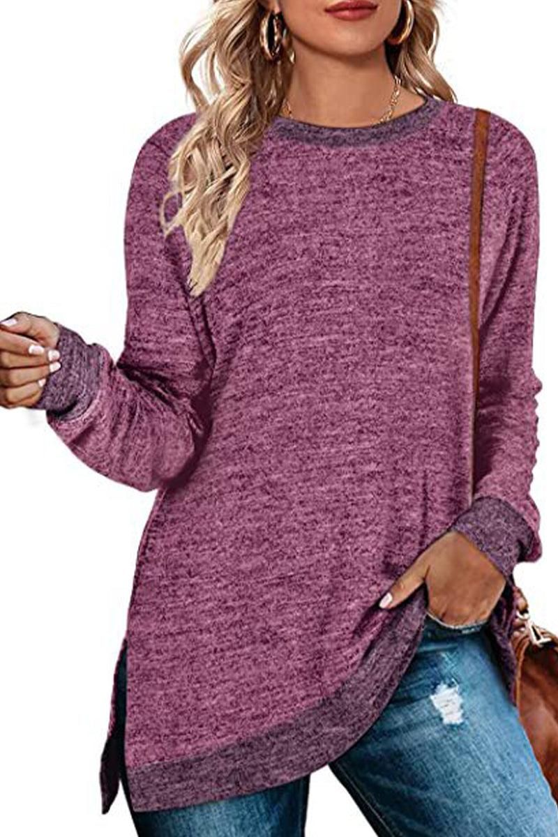 WOMEN SIDE SLIT OVERSIZED CREW NECK TEE - Doublju