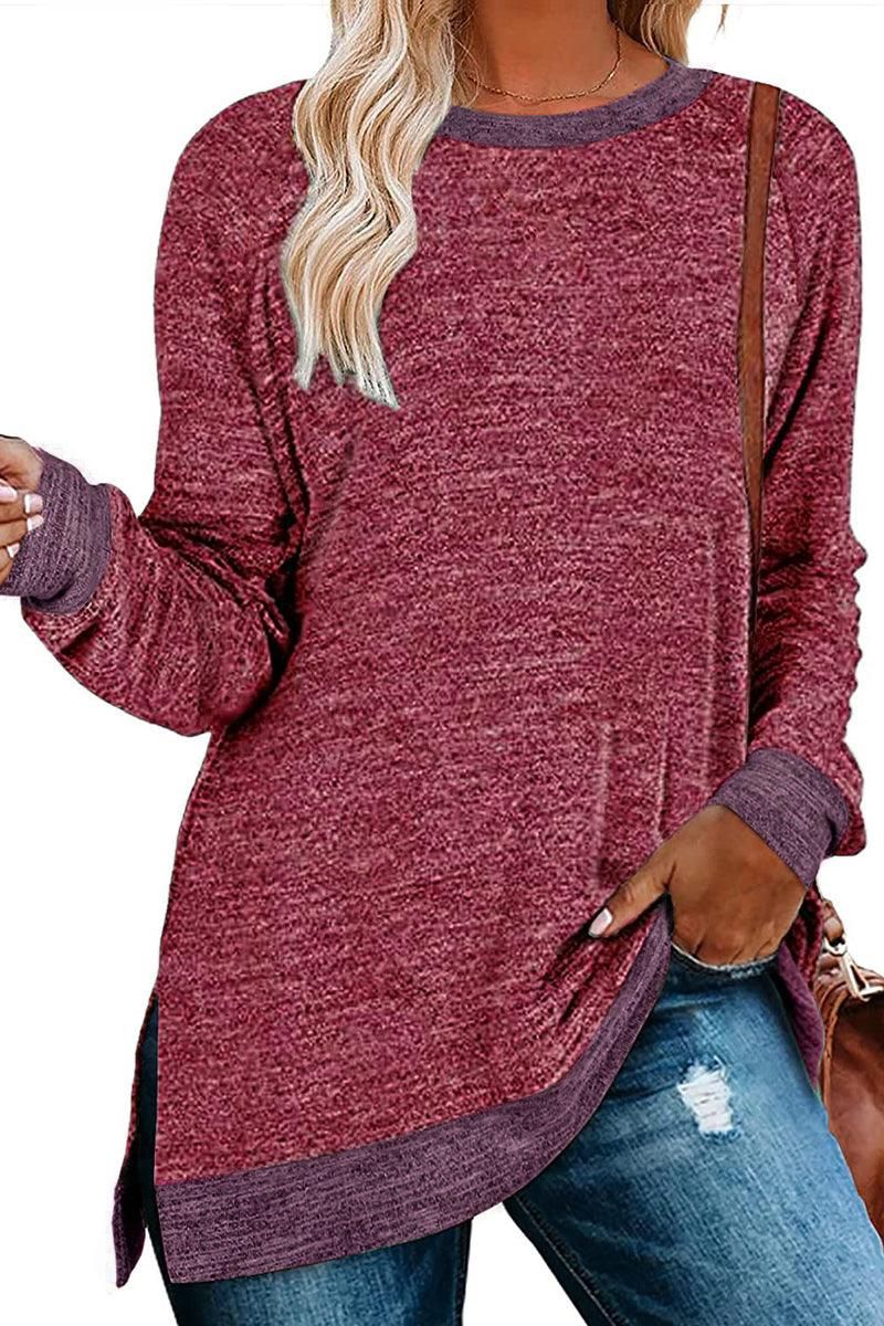WOMEN SIDE SLIT OVERSIZED CREW NECK TEE - Doublju