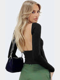 WOMEN LONG SLEEVE BACKLESS TIGHT T SHIRT