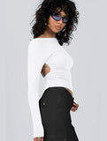 WOMEN LONG SLEEVE BACKLESS TIGHT T SHIRT