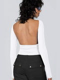 WOMEN LONG SLEEVE BACKLESS TIGHT T SHIRT