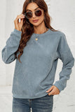 WOMEN CORDUROY ROUND NECK PULLOVER SWEATER