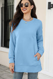 WOMEN CREW NECK LONG LENGTH PULLOVER TOP