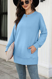 WOMEN CREW NECK LONG LENGTH PULLOVER TOP