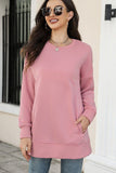 WOMEN CREW NECK LONG LENGTH PULLOVER TOP