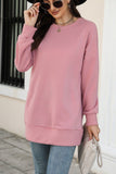 WOMEN CREW NECK LONG LENGTH PULLOVER TOP