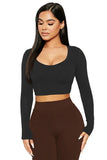 WOMEN SEXY U NECK LONG SLEEVE CROP TIGHT TOP