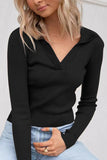 WOMEN CORDUROY POLO NECK LONG SLEEVE TIGHT TEE
