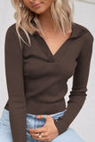 WOMEN CORDUROY POLO NECK LONG SLEEVE TIGHT TEE