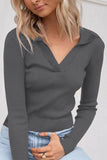WOMEN CORDUROY POLO NECK LONG SLEEVE TIGHT TEE