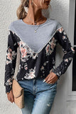 WOMEN ROUND NECK FLORAL PRINTING LONG SLEEVE TEE