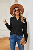 WOMEN COLLARED BUTTON DECKED CUFF BASIC T SHIRT