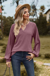 WOMEN V NECK LONG SLEEVE LOOSE FIT CASUAL TOP
