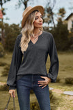 WOMEN V NECK LONG SLEEVE LOOSE FIT CASUAL TOP