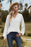 WOMEN V NECK LONG SLEEVE LOOSE FIT CASUAL TOP