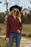 WOMEN TWIST CABLE STITCHED V NECK COLLAR T SHIRT