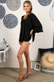 V- NECK WITH MINI RUFFLE DETAILED FLARE TOP - Doublju