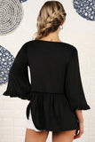 V- NECK WITH MINI RUFFLE DETAILED FLARE TOP - Doublju
