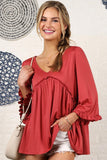 V- NECK WITH MINI RUFFLE DETAILED FLARE TOP - Doublju