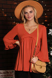 V- NECK WITH MINI RUFFLE DETAILED FLARE TOP - Doublju