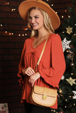 V- NECK WITH MINI RUFFLE DETAILED FLARE TOP - Doublju