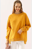 LONG SLEEVE ROUND NECK CUT HEM SWEATSHIRT - Doublju